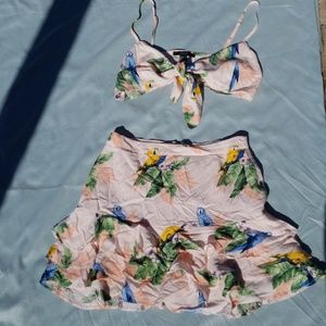 2 piece bralette and mini skirt tropical pink